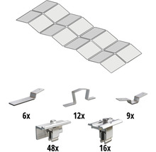 Befestigungsmaterial für Solarmodule mit verschiedenen Montageteilen und Stückzahlen