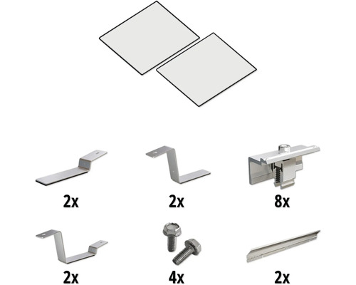 Dachhaken Montageset für Photovoltaikanlage mit Schrauben, Klemmen und Montageplatten