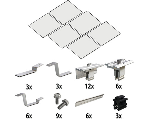 Solaranlagen Montageset mit Dachhaken, Modulklemmen, Schrauben und Dichtungen