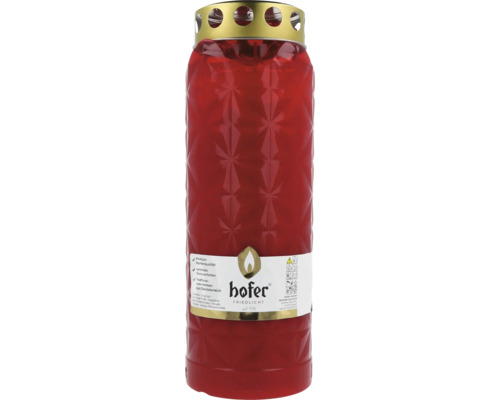Grablicht Hofer Kristalllicht 27 cm rot