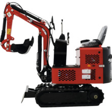 Roter Minibagger mit Raupenfahrwerk und Schaufel