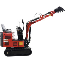 Roter Minibagger mit Raupenfahrwerk und Schaufel
