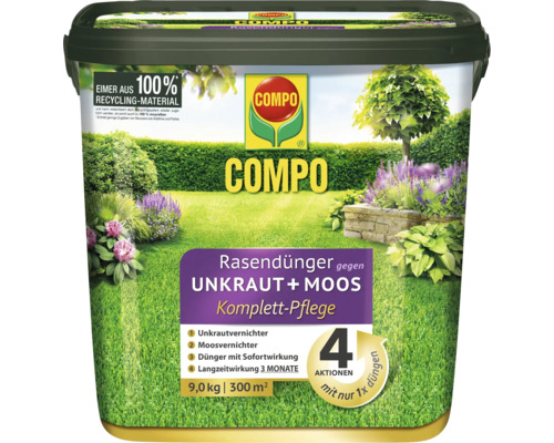 Compo Rasendünger gegen Unkraut und Moos, 9 Kilogramm für 300 Quadratmeter