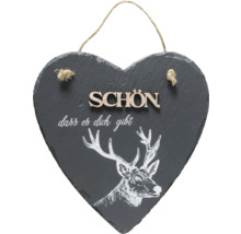 Herzförmiges Deko Schild aus Schiefer mit Hirsch Motiv und Aufschrift