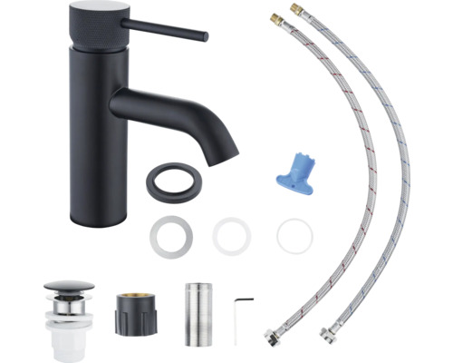 Waschtischarmatur in Schwarz mit Montagezubehör