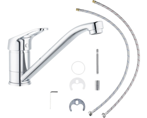 Küchenarmatur mit Anschlussschläuchen und Montagezubehör