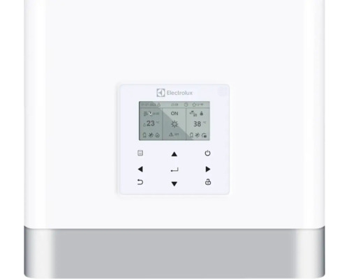 Electrolux Logo. Heizungsanlage mit digitalem Display zur Steuerung der Heizung.
