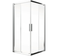 Eckdusche mit Glastüren und Griffen