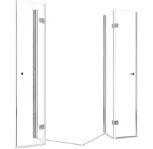 Eckdusche mit zwei Drehtüren und transparentem Glas