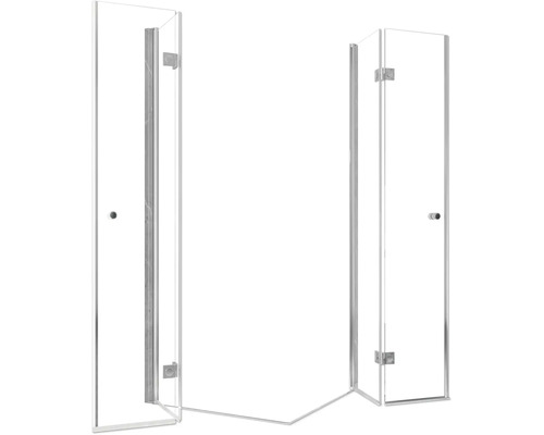 Eckdusche mit zwei Drehtüren und transparentem Glas