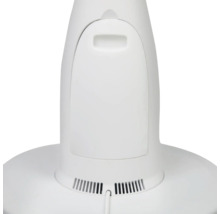 Detailansicht einer weißen Stehlampe mit Lüftungsschlitzen