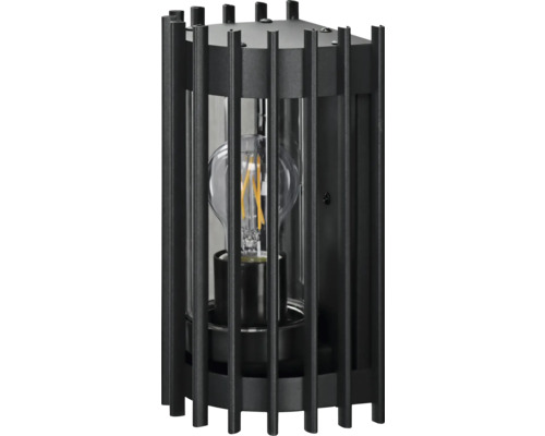 Schwarze Wandleuchte mit Käfig und Glühbirne