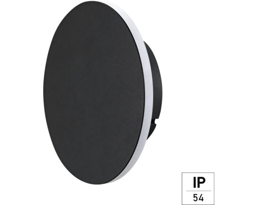 Runde schwarze Wandleuchte mit IP54 Schutzart.