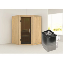 Ecksauna mit Glastür und Saunaofen