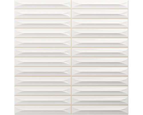 Steingut Wandfliese Nairobi Arrow white 20x20 cm weiß glänzend Rechteckige, weiße Wandfliesen mit Facettenschliff