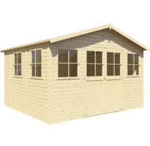 Holzgartenhaus mit Fenstern und Doppeltür