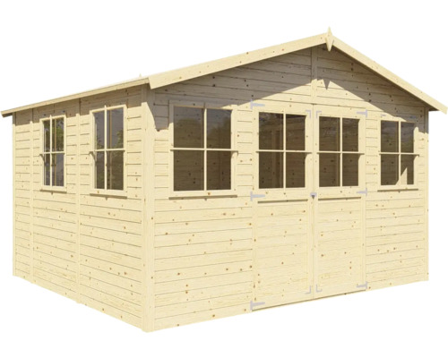 Holzgartenhaus mit Fenstern und Doppeltür