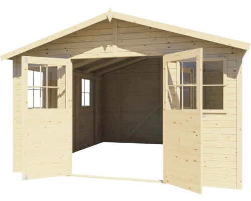 Offener Holz Geräteschuppen mit Fenstern