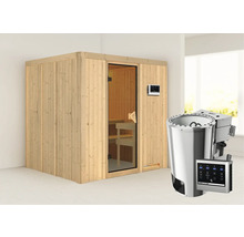 Holzsauna mit Saunaofen und Steuerung