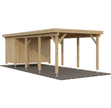 Holzcarport mit Geräteraum zur Unterbringung von Gartengeräten und zum Schutz eines Autos
