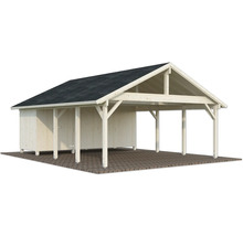 Holzcarport mit Geräteschuppen und Satteldach
