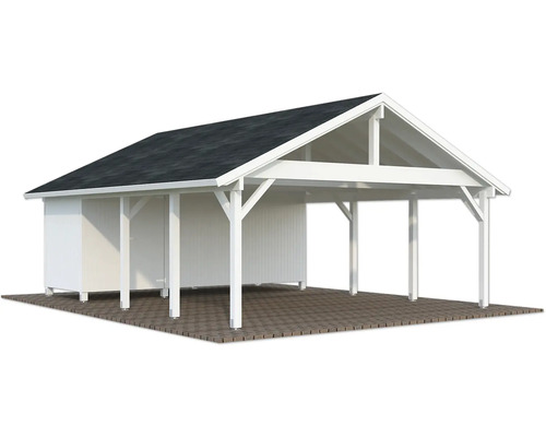Carport mit Geräteschuppen aus Holz