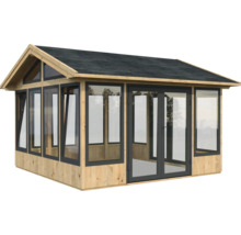 Holzgartenhaus mit Fenstern und Doppeltür