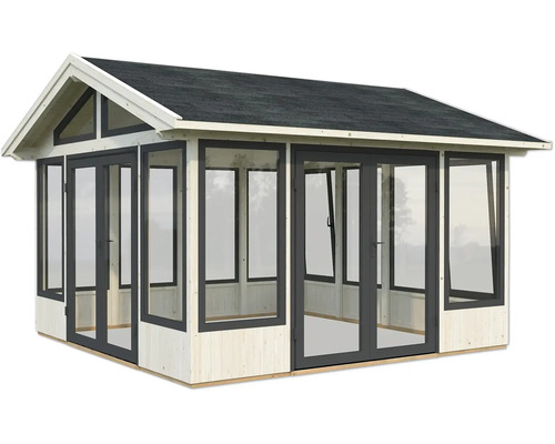 Holzgartenhaus mit Fenstern und Doppeltür