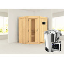 Sauna aus Holz mit Saunaofen und Steuerung