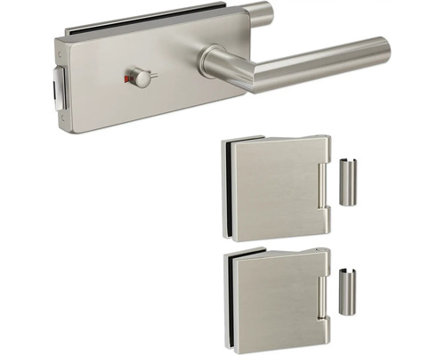 Pertura Glastürbeschlag Aiko Studio/Office WC Edelstahl inkl. 2 Rahmenteile für Holzzargen Glasbeschlagset mit Türgriff, Schloss und zwei Türbändern