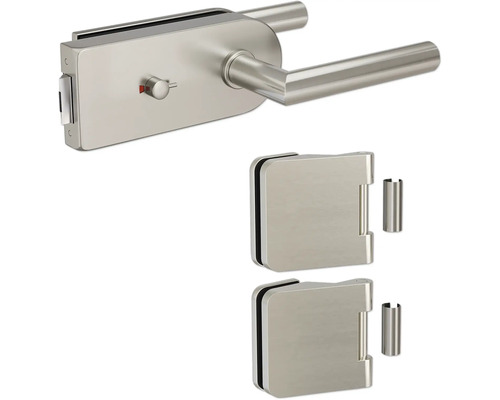 Pertura Glastürbeschlag Jonte Studio/Office WC Edelstahl inkl. 2 Rahmenteile für Holzzargen Glastürbeschlagset mit Türdrücker und zwei Türbändern