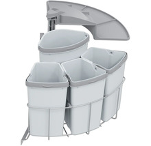 Abfalltrennsystem mit mehreren Behältern und einem Metallgestell zur Abfallentsorgung