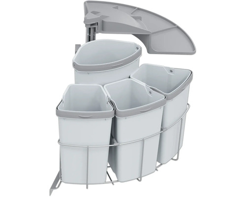 Abfallsammler Einbaumülleimer Wertstoffsammler Vauth-Sagel VS ENVI Center-4-39L 12 Liter 9 Liter silber grau Abfalltrennsystem mit mehreren Behältern und einem Metallgestell zur Abfallentsorgung