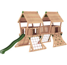 Spielturm mit Rutsche, Kletterwand und Kletternetz für den Garten