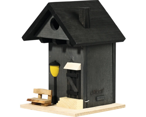 Dekoratives Vogelhaus mit Lampe, Bank und Tür