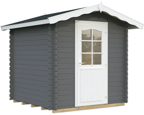 Gartenhaus Palmako Vivian 3,8 m² inkl. Fußboden 254 x 240 cm dunkelgrau-weiß Graues Gartenhaus mit weißer Tür und Fenster