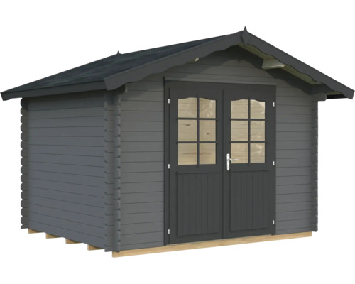 Gartenhaus Palmako Vivian 6,9 m² inkl. Fußboden 363 x 290 cm dunkelgrau-anthrazit Holzgartenhaus mit Doppeltür und Fenstern