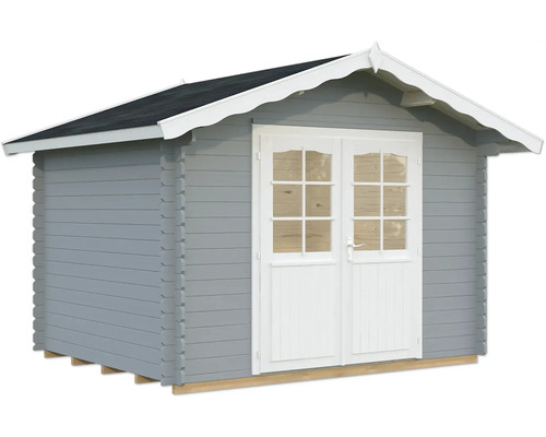Gartenhaus Palmako Vivian 6,9 m² inkl. Fußboden 363 x 290 cm hellgrau-weiß Gartenhaus aus Holz mit Doppeltür und Satteldach