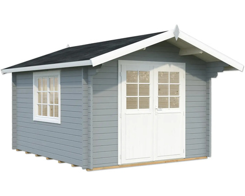 Gartenhaus Palmako Sally 10,2 m² inkl. Fußboden 362 x 440 cm hellgrau-weiß Gartenhaus mit Doppeltür und Fenster
