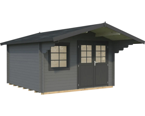 Gartenhaus Palmako Sally 12,3 m² inkl. Fußboden 426 x 530 cm dunkelgrau-anthrazit Holzgartenhaus mit Fenster und Doppeltür