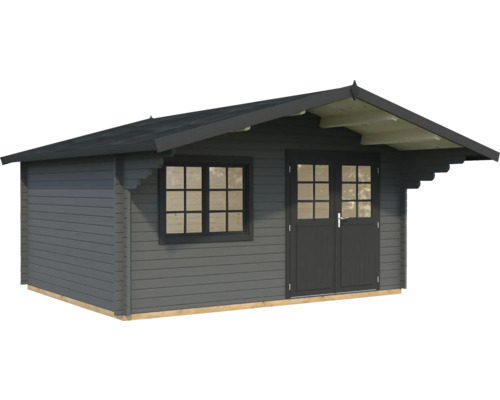 Gartenhaus Palmako Sally 15,5 m² inkl. Fußboden 515 x 530 cm dunkelgrau-anthrazit Graues Gartenhaus aus Holz mit Fenster und Doppeltür