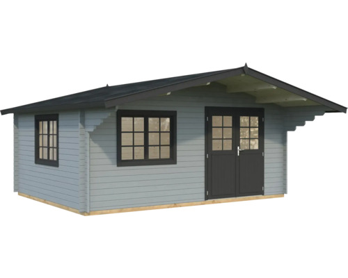 Gartenhaus Palmako Sally 19,1 m² inkl. Fußboden 577 x 560 cm hellgrau-anthrazit Gartenhaus aus Holz mit Fenster und Doppeltür