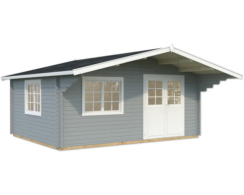 Gartenhaus Palmako Sally 19,1 m² inkl. Fußboden 577 x 560 cm hellgrau-weiß Gartenhaus aus Holz mit Fenster und Doppeltür