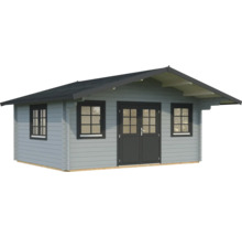 Gartenhaus aus Holz mit Fenstern und Doppeltür