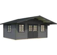 Gartenhaus aus Holz mit Fenstern und Doppeltür
