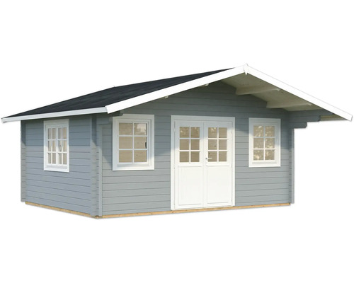 Gartenhaus Palmako Helena 18,6 m² inkl. Fußboden 608 x 554 cm hellgrau-weiß Gartenhaus mit Doppeltür und Fenstern