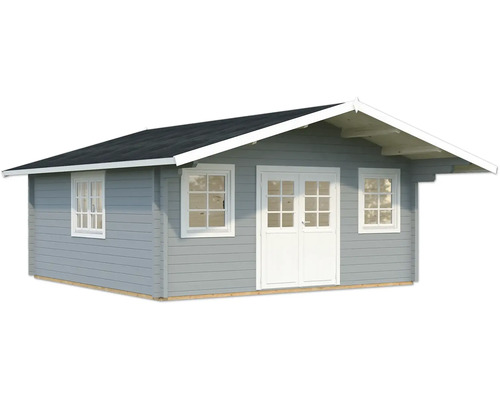 Gartenhaus Palmako Helena 24,6 m² inkl. Fußboden 608 x 672 cm hellgrau-weiß Gartenhaus aus Holz mit Fenstern und Doppeltür