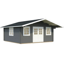 Gartenhaus aus Holz mit Fenstern und Doppeltür