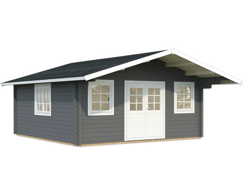 Gartenhaus Palmako Helena 24,6 m² inkl. Fußboden 608 x 672 cm dunkelgrau-weiß Gartenhaus aus Holz mit Fenstern und Doppeltür