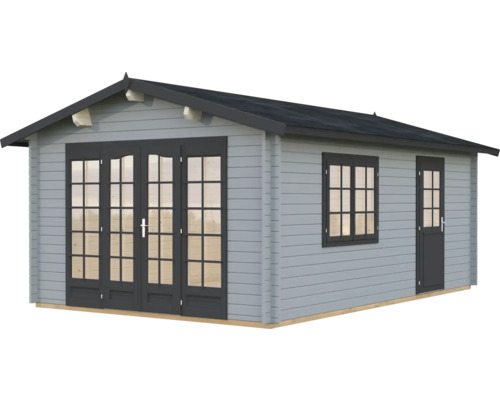 Gartenhaus Palmako Irene 19,0 m² inkl. Fußboden 426 x 598 cm hellgrau-anthrazit Holzgartenhaus mit Doppeltür, Fenster und Einzeltür